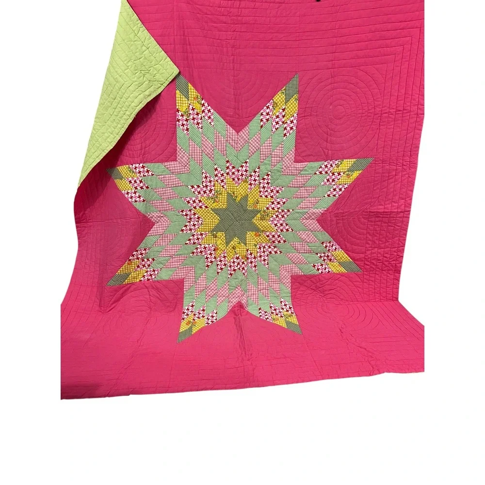 Handmade Vintage Hand Stitched Star Quilt Full Queen Topper 80x86